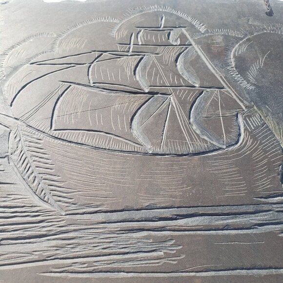 Vintage Slate Etching Ship Sail Boat Sailing Vessel Barque Schooner‎ Nautical - Picture 4 of 8